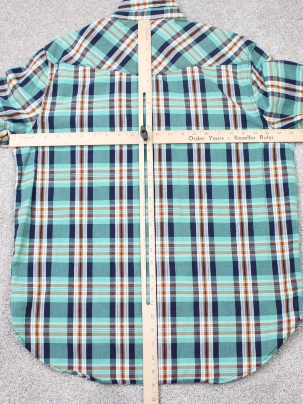 Lucky Brand Shirt Men Large Green/Blue/Orange Classic Fit Pearl Snap Long Sleeve